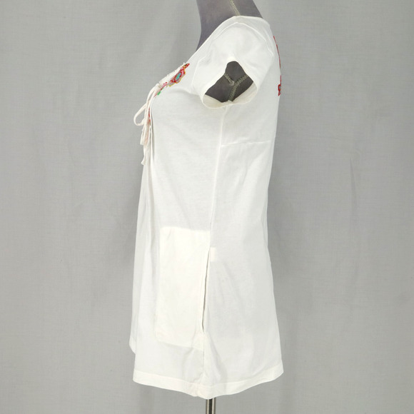 Johnny Was JWLA Top Womens Small White Floral Embroidery T-shirt Pockets Whimsy - Picture 5 of 14